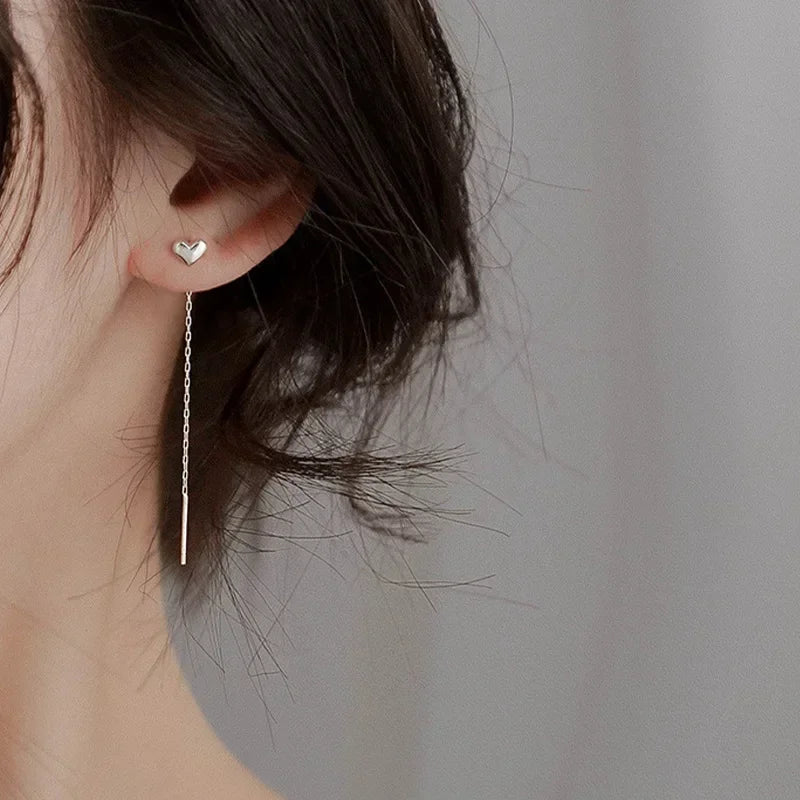 Minimalist Long Tassel Ear Line Drop Earrings for Women Korean Fashion Stainless Steel Chain Hanging Earings Jewelry Party Gifts