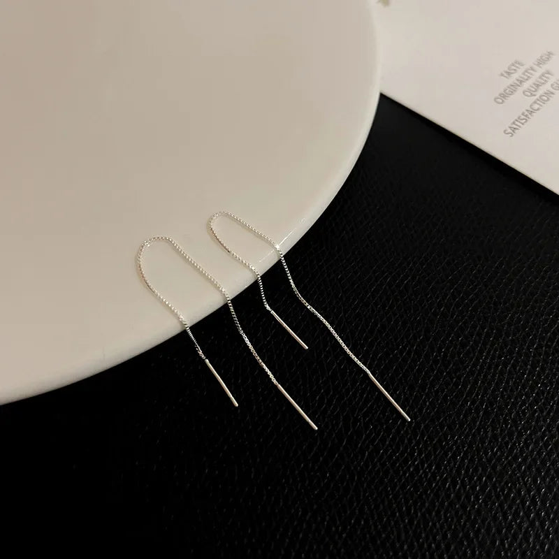 Minimalist Long Tassel Ear Line Drop Earrings for Women Korean Fashion Stainless Steel Chain Hanging Earings Jewelry Party Gifts