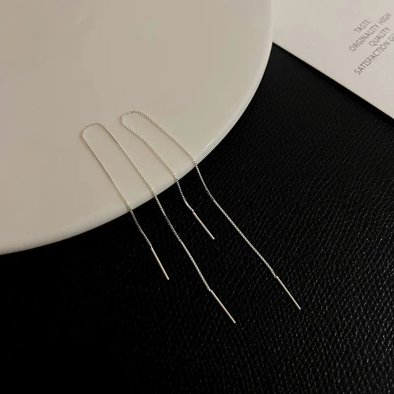 Minimalist Long Tassel Ear Line Drop Earrings for Women Korean Fashion Stainless Steel Chain Hanging Earings Jewelry Party Gifts