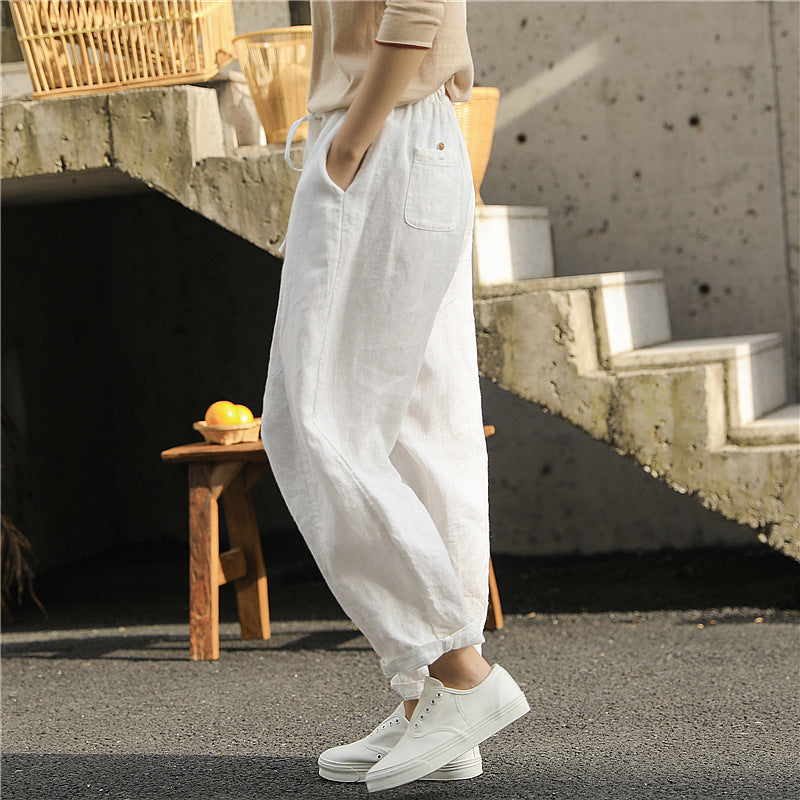 Bebepink-Women Linen Washed Artistic Baggy Pants
