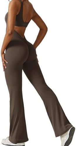 Bebepink-Women Sleeveless Flare Jumpsuits Fitness Yoga Long Pants