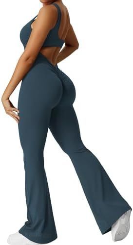 Bebepink-Women Sleeveless Flare Jumpsuits Fitness Yoga Long Pants