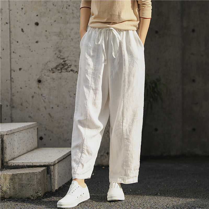 Bebepink-Women Linen Washed Artistic Baggy Pants
