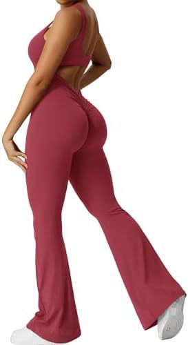 Bebepink-Women Sleeveless Flare Jumpsuits Fitness Yoga Long Pants