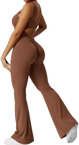 Bebepink-Women Sleeveless Flare Jumpsuits Fitness Yoga Long Pants