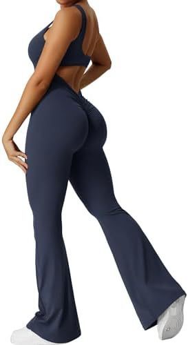 Bebepink-Women Sleeveless Flare Jumpsuits Fitness Yoga Long Pants