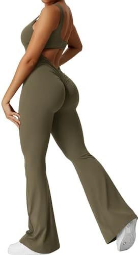Bebepink-Women Sleeveless Flare Jumpsuits Fitness Yoga Long Pants