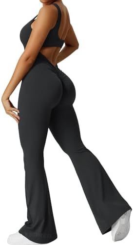 Bebepink-Women Sleeveless Flare Jumpsuits Fitness Yoga Long Pants