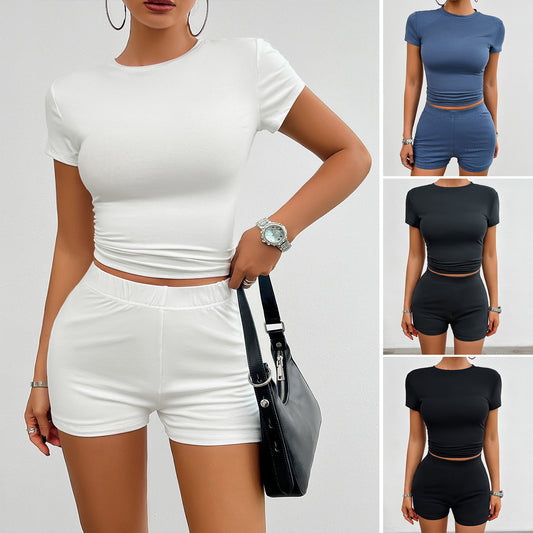 Bebepink-Solid Summer Slim Sports Suit 2Pcs Yoga T&Pants