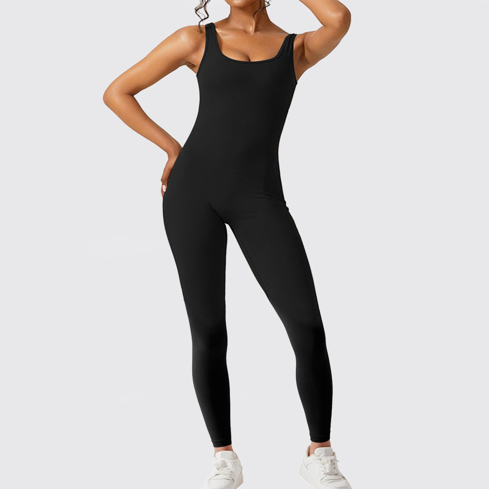 Bebepink-Women Sleeveless Flare Jumpsuits Fitness Yoga Long Pants