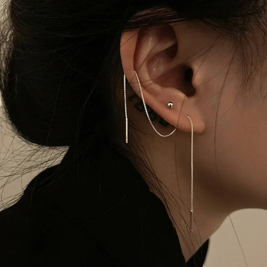 Minimalist Long Tassel Ear Line Drop Earrings for Women Korean Fashion Stainless Steel Chain Hanging Earings Jewelry Party Gifts
