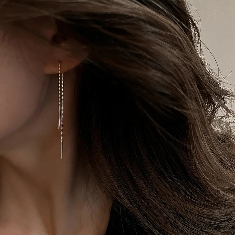 Minimalist Long Tassel Ear Line Drop Earrings for Women Korean Fashion Stainless Steel Chain Hanging Earings Jewelry Party Gifts