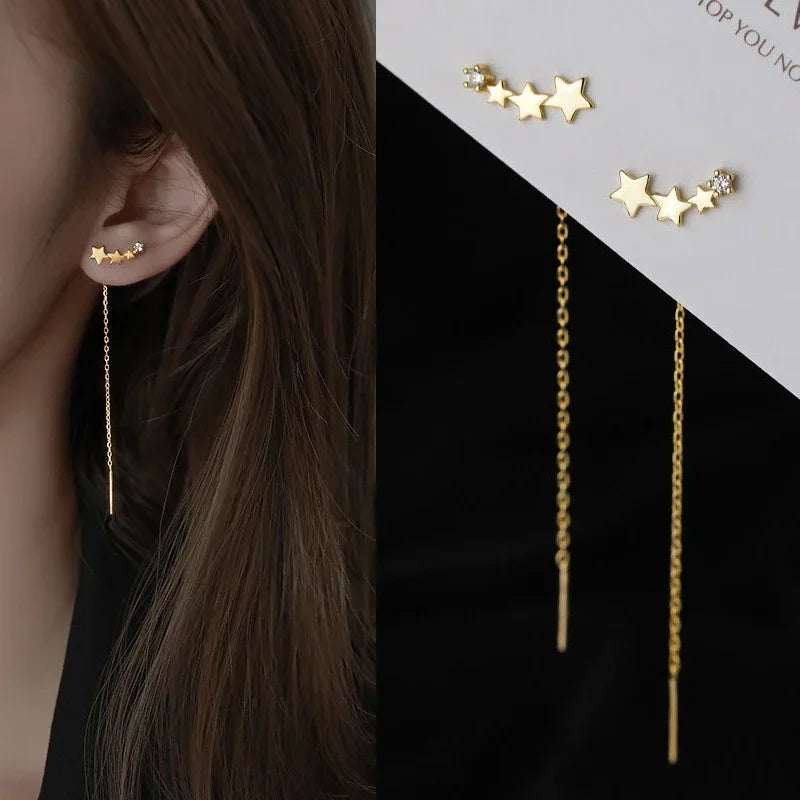 Minimalist Long Tassel Ear Line Drop Earrings for Women Korean Fashion Stainless Steel Chain Hanging Earings Jewelry Party Gifts