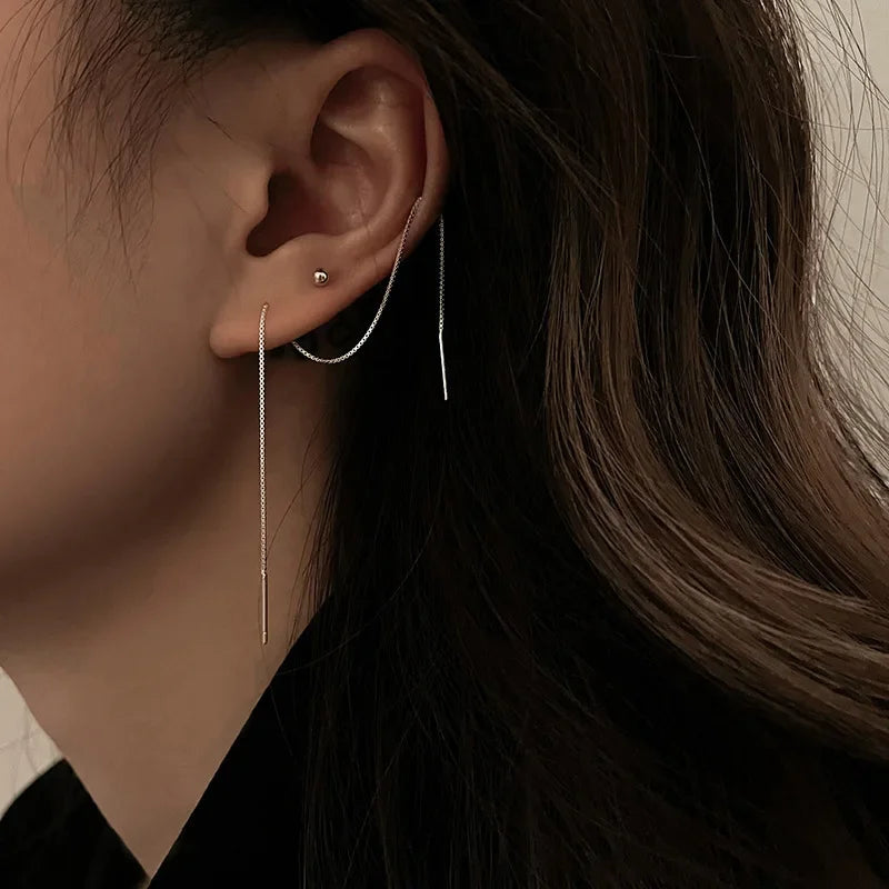 Minimalist Long Tassel Ear Line Drop Earrings for Women Korean Fashion Stainless Steel Chain Hanging Earings Jewelry Party Gifts