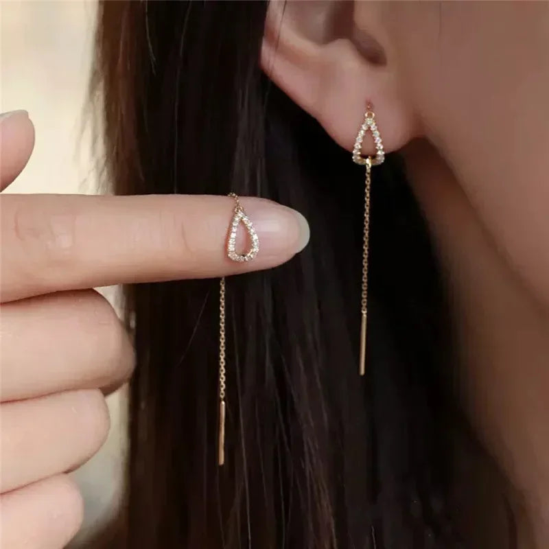 Minimalist Long Tassel Ear Line Drop Earrings for Women Korean Fashion Stainless Steel Chain Hanging Earings Jewelry Party Gifts