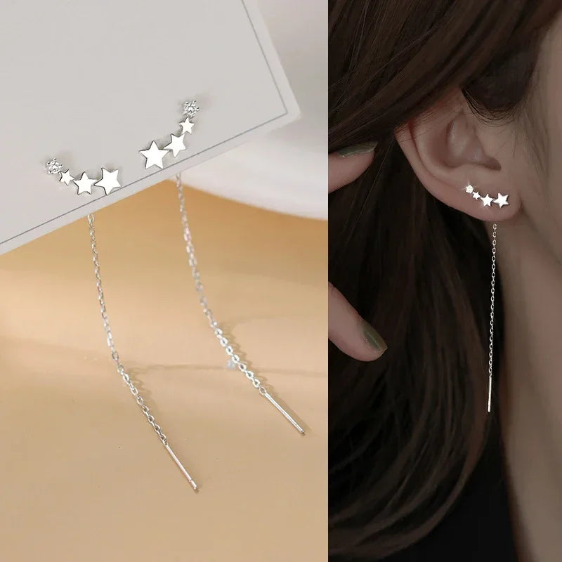 Minimalist Long Tassel Ear Line Drop Earrings for Women Korean Fashion Stainless Steel Chain Hanging Earings Jewelry Party Gifts
