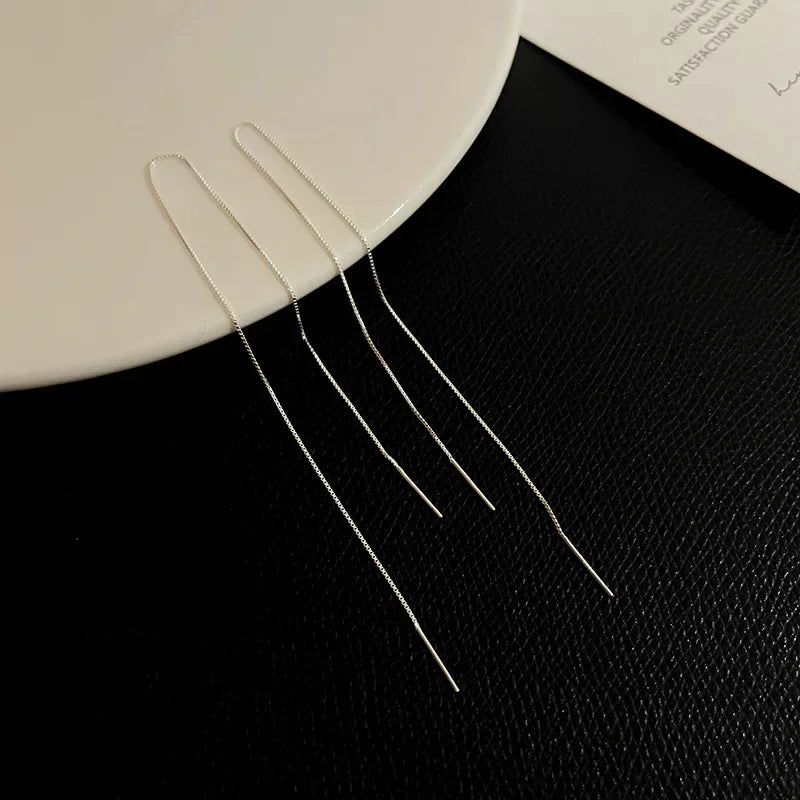 Minimalist Long Tassel Ear Line Drop Earrings for Women Korean Fashion Stainless Steel Chain Hanging Earings Jewelry Party Gifts