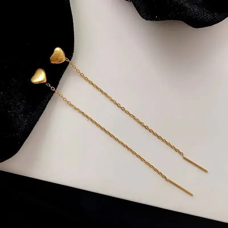 Minimalist Long Tassel Ear Line Drop Earrings for Women Korean Fashion Stainless Steel Chain Hanging Earings Jewelry Party Gifts