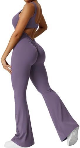 Bebepink-Women Sleeveless Flare Jumpsuits Fitness Yoga Long Pants
