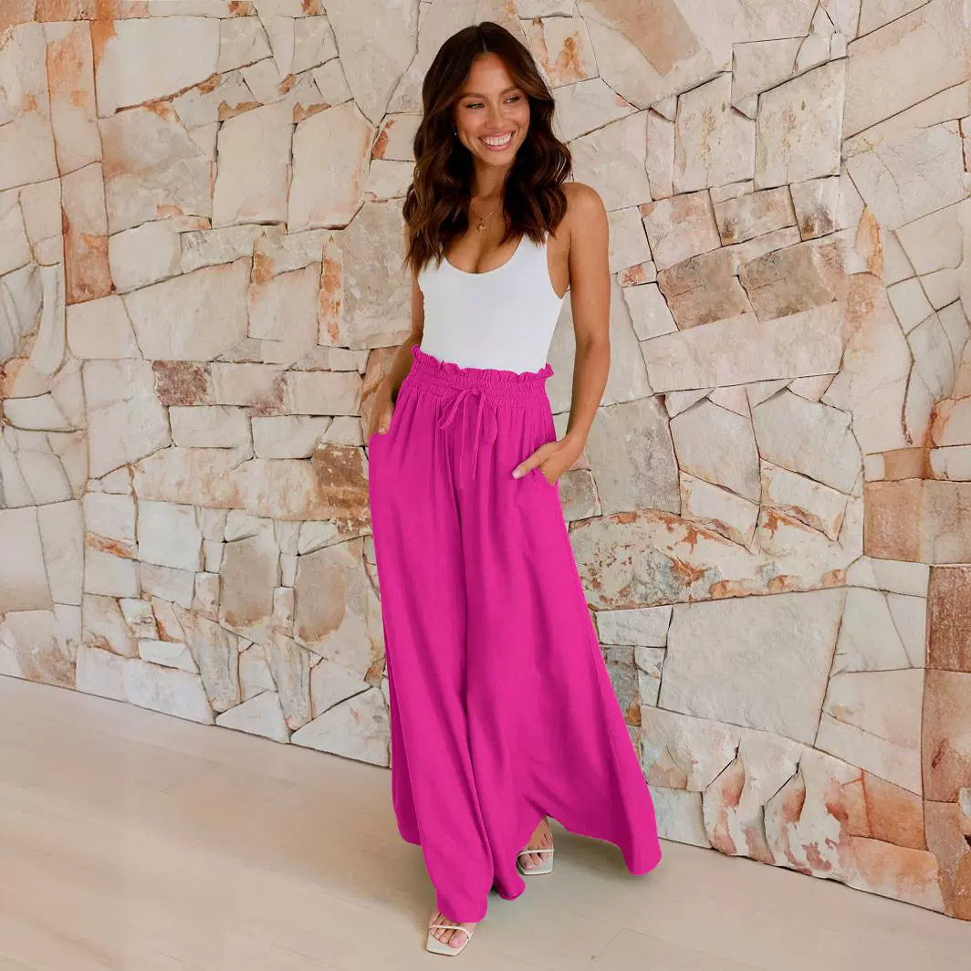Bebepink-Hot pink Loose Summer Wide Female Draped Casual Pants
