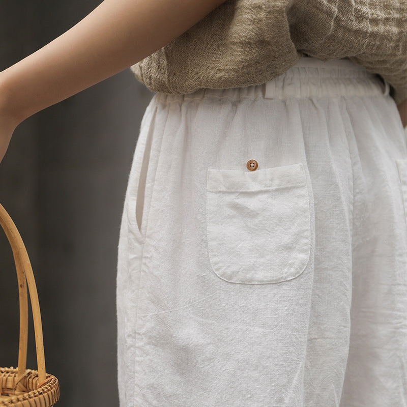 Bebepink-Women Linen Washed Artistic Baggy Pants