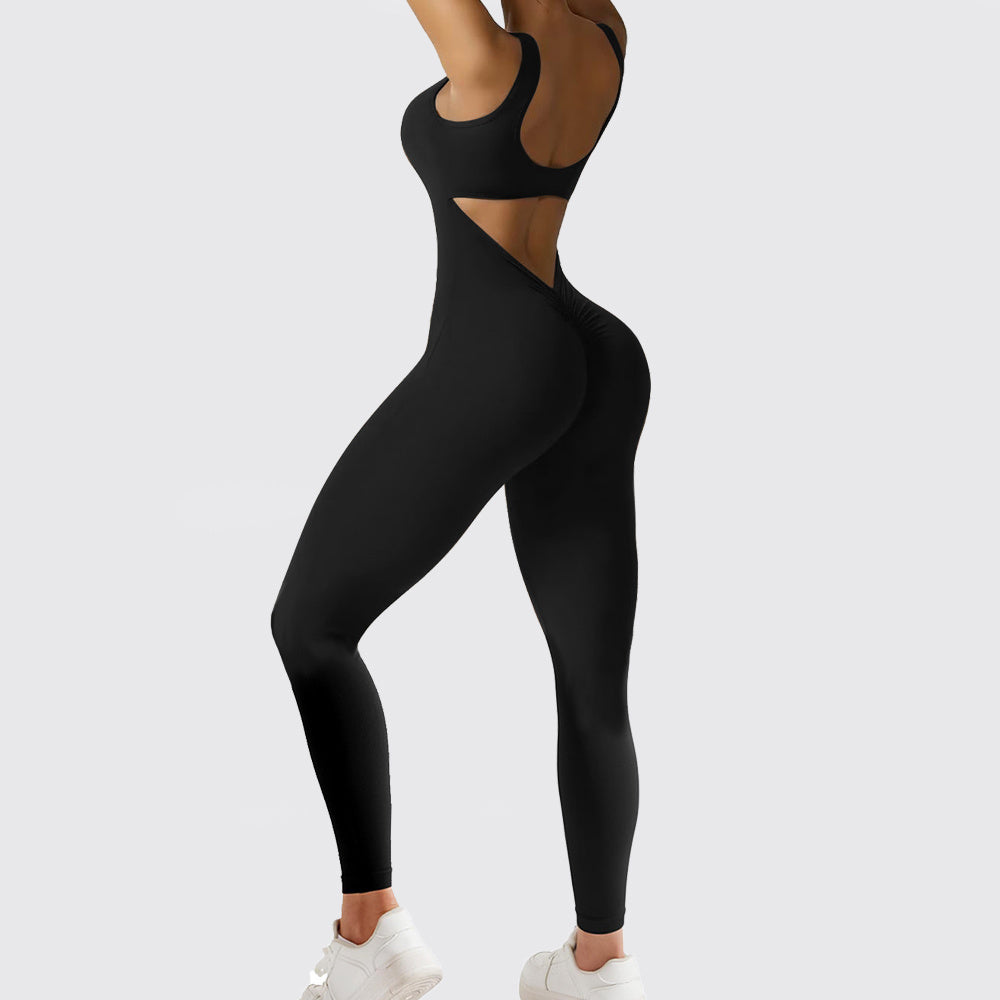 Bebepink-Women Sleeveless Flare Jumpsuits Fitness Yoga Long Pants