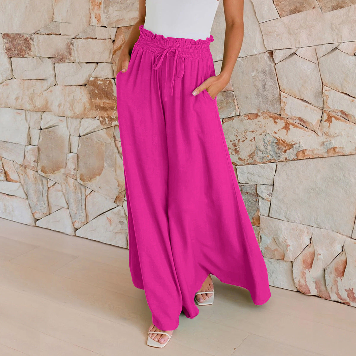 Bebepink-Hot pink Loose Summer Wide Female Draped Casual Pants