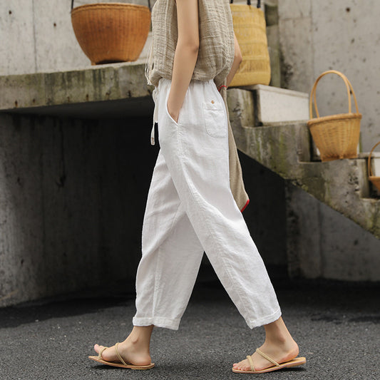 Bebepink-Women Linen Washed Artistic Baggy Pants