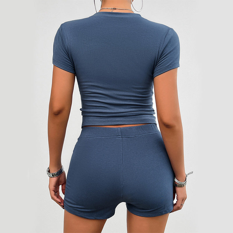 Bebepink-Solid Summer Slim Sports Suit 2Pcs Yoga T&Pants