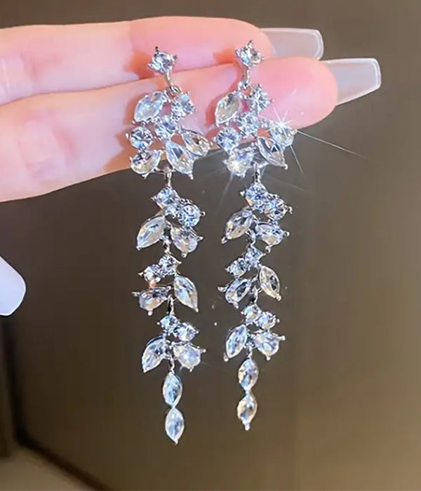 MULTI CRYSTAL LEAF DROP EARRING-0