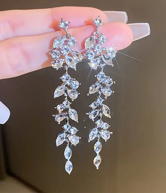 MULTI CRYSTAL LEAF DROP EARRING-0